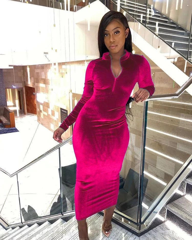 Pink velvet store long sleeve dress